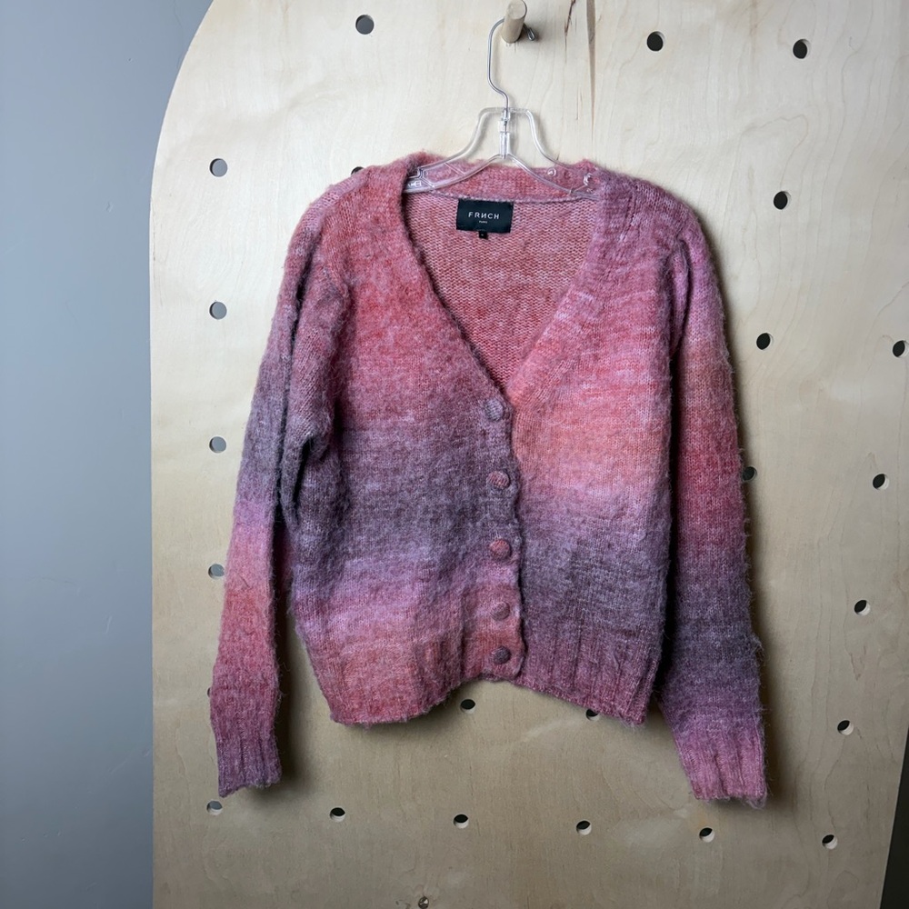 FRNCH Paris Women’s Pink/Purple Ombre Knit Buttoned Cardigan Size Medium - Picture 2 of 6